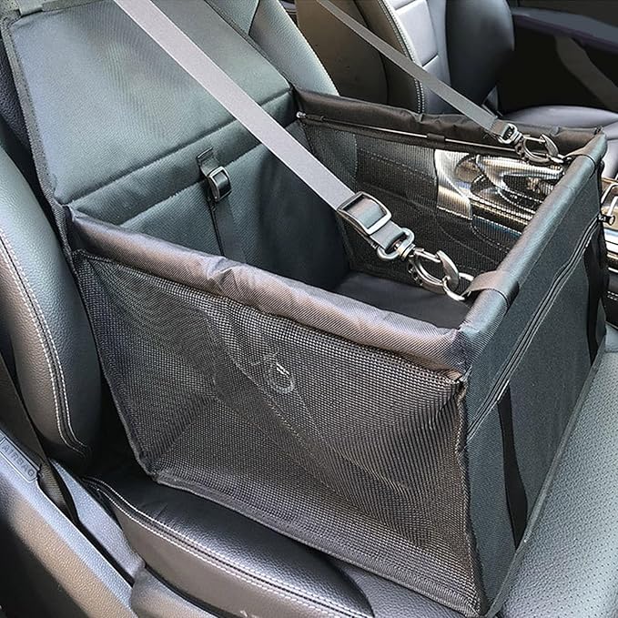 Cushioned Car Ride Bed - Dog Safety Travel Crate | Puppy Travel Safety Gear, Pet Vehicle Bed, Soft Dog Booster Seats with Storage Pockets, Clip-Onn Leashs Portable Car Carrier
