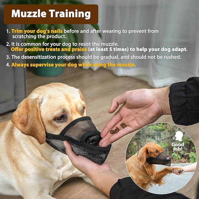 Crazy Felix Nylon Dog Muzzle for Small Medium Large Dogs, Air Mesh Breathable and Drinkable Pet Muzzle for Anti-Biting Anti-Barking Licking (L, Beige)