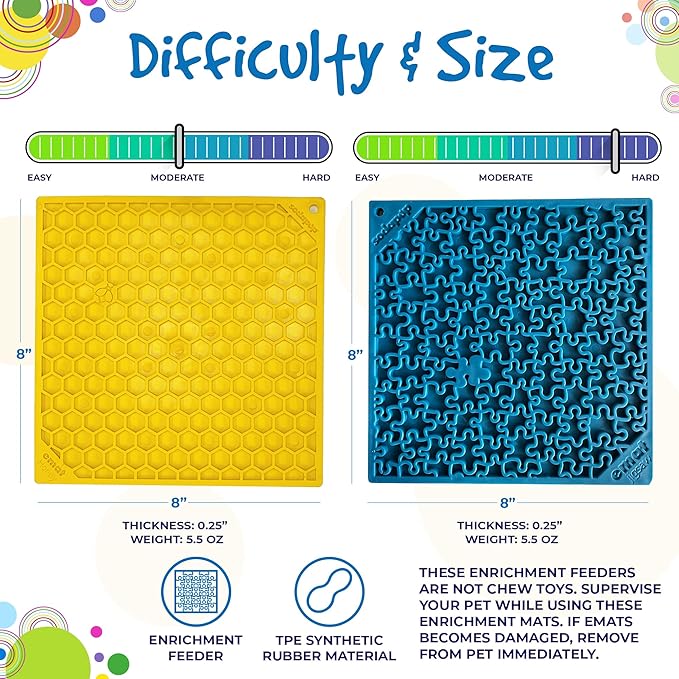 SodaPup Honeycomb & Blue Jigsaw eMat Bundle – Durable Lick Mat Feeder Made in USA from Non-Toxic, Pet-Safe, Food Safe Rubber for Avoiding Overfeeding, Digestive Health, Calming, & More