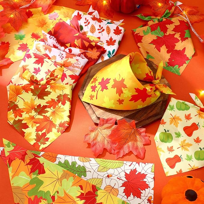 Preboun 50 Pcs Fall Thanksgiving Dog Bandana Bulk Pumpkin Maple Leaves Bandana for Dogs Triangle Kerchief Bib Scarf for Pets Costume Photo Props Accessories Pet Shops, 25 Styles (19.7 x 13.8 x 13.8)