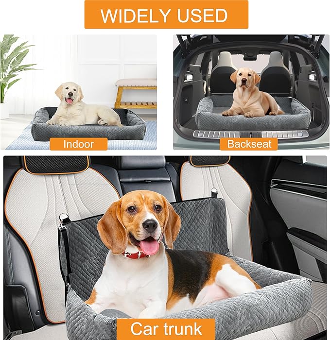 Auto Care Dog Car Seat, Fully Removable and Washable Cover, Easy to Assemble, Memory Foam Filled Comfort Pad, Durable Anti Slip Bottom (Gray)