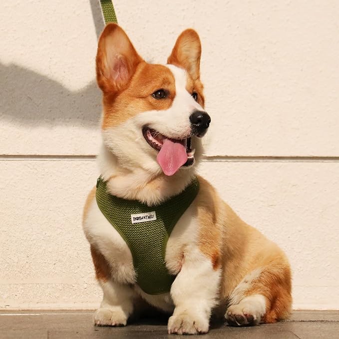 No Pull Dog Vest Harness for Small&Medium Dogs, Side Clip Adjustable Pet Vest, Soft Breathable, Fashion Dog Harnesses for Walking, Running, Shopping (Khaki Green, M)