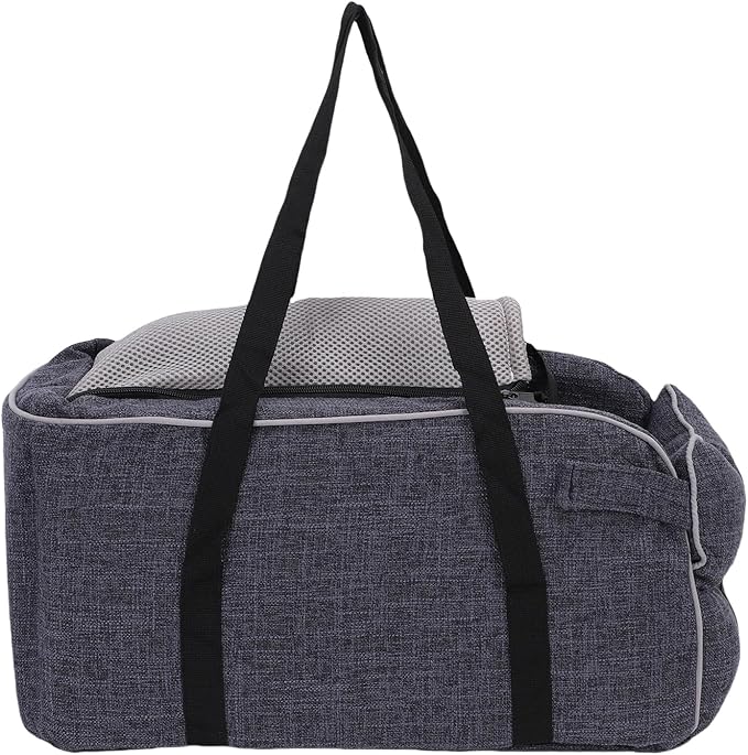 Rengue Console Dog Car Seat, Linen Fabric, Elevated Seat with Safety Tether, Portable Handle, for Small Dogs, Fits Most Vehicles