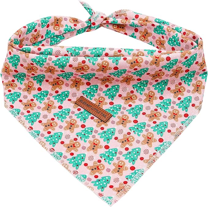 Elegant Little Tail Christmas Holiday Dog Bandanas 1Pc Square Soft Washable Adjustable Kerchief Bib Scarf for Small & Large Dogs