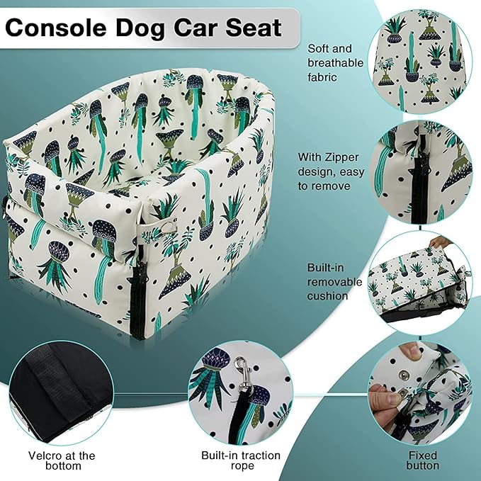 Dog Car Seats for Small Dogs, Dog Cat Car Booster Seat on Car Armrest Console Dog Car Seat Interactive Pet Car Carrier Bed for Small Pets,Safety Tethers Included, Suitable for Most Car