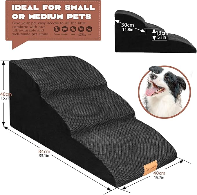 Topmart High Density Extended Foam Dog Ramp&Steps 3 Tiers,15.7" High,Non-Slip Dog Stairs with Waterproof Cover,Soft Foam Pet Ladder,Best for Injured,Older Cats,Pets with Joint Pain