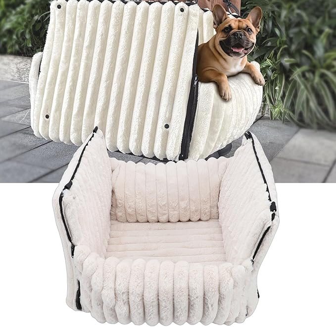 Pssopp Dog Car Seat, Foldabble Detachable Washable Portable Pet Car Seat Booster with Semi Enclosed Design for Pet Travel