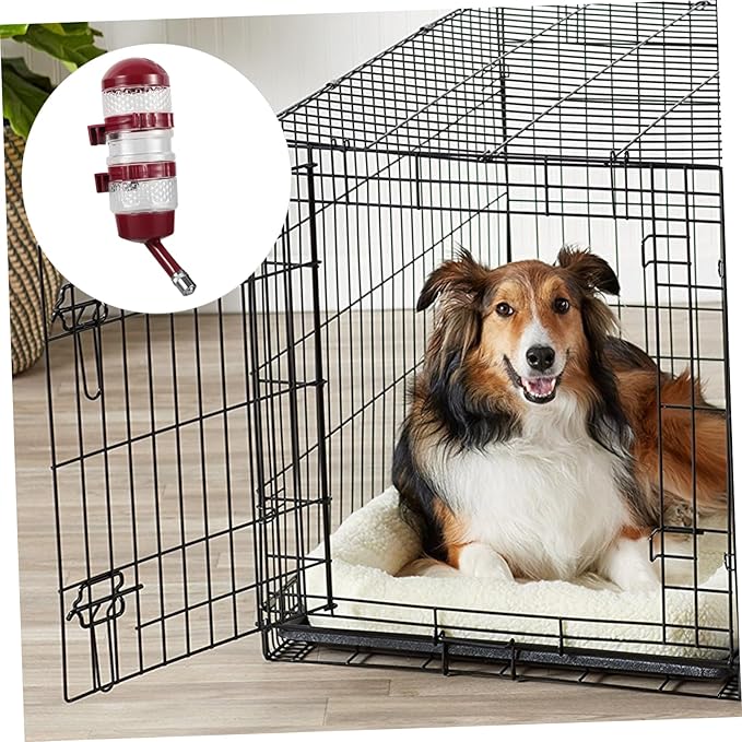 Hanging Dog Water Dispenser for Pets Automatic Feeder Compact Pet Cage Water Fountain No Leak Design for Cats and Dogs Easy Installation Wine Color