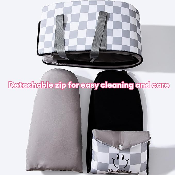 Center Console Dog Car Seat for Pets Up to 15 lbs, Detachable, Washable Cushion, Anti-Slip, Perdurable Oxford Fabric Dogs Cats Portable Travel Carrier, Safety Belt Leash (Grey Plaid, 45cm*25cm*22cm)