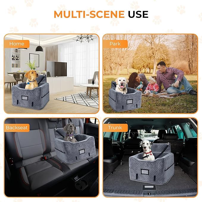 CozyCruiser Dog Car Seat for Small & Medium Dogs – Elevated Booster Seat with Adjustable Safety Leash, Double Seat Belt Protection, Soft Plush Fabric & Storage Pockets – Fits Most Cars, SUVs & Trucks