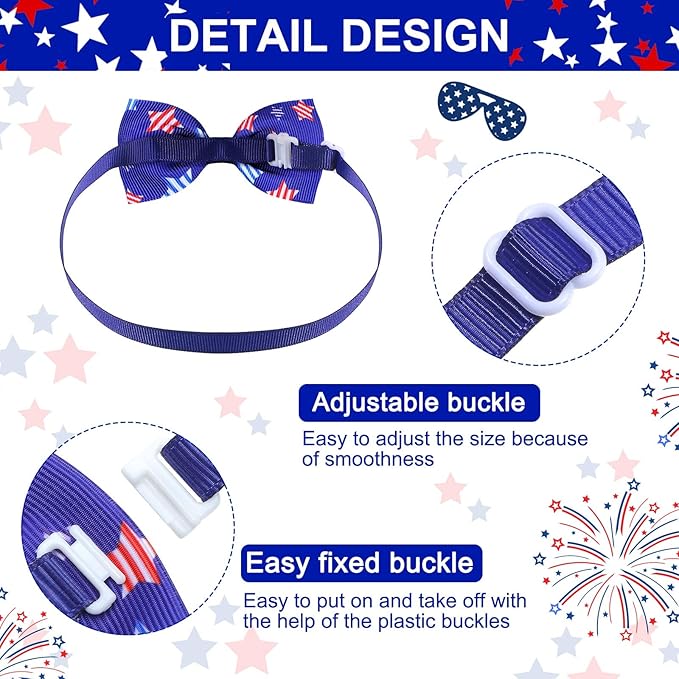 Eccliy 120 Pcs 4th of July Patriotic Dog Bow Ties Independence Day Red White Blue Bow Ties Dog Collars American USA Memorial Day Patriotic Bowties Neckties Adjustable Basic Pet Collars Accessories