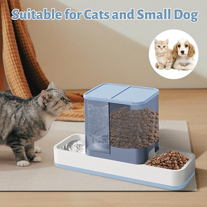 Yummy Sam Automatic Small Pet Feeder and Water Dispenser, 2 in 1 Gravity Cat Auto Pet Feeder and Waterer Set Feeder Dish for Small Medium Pets Dog Puppy Kitten (Blue)