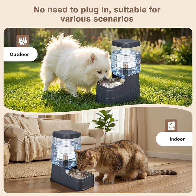1.6 Gallon Pet Automatic Dog Water Dispenser Cat Gravity Waterer Feeder with Stainless Steel Bowl Large Capacity Puppy Feeding Raised Bowls with Filter,Ice Pack