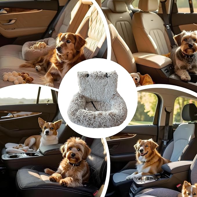 Pet Car Seat – Non Slip Pet Cushion, Plush Travel Cat Booster | Cozy Car Bed for Small Medium Large Puppy Kitten, Vehicle Adventures, Road Trip Travel, Truck Backseat, Camping, Vet Visit and SUV Ride