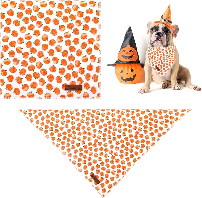 Halloween Pumpkin Dog Bandana, Halloween Triangle Bid Scarf with Pumpkin Pattern, Cotton Pet Kerchief for Girl Boy Dogs or Cats, Cute Puppy Bandana Fancy for Dogs