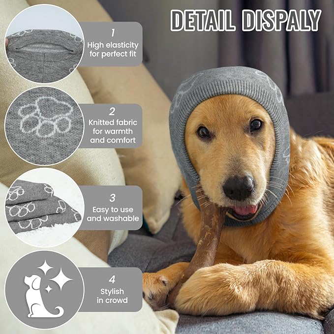 Nanaki Dog Hats Calming Hoodie-Dog Ear Covers Head Cover Protector Hematomas Wraps, No Shake Ear Wrap Muffs Noise Protection, Anxiety Relief, Fireworks, Grooming, Thunderstorm, Bath, Vet Visit