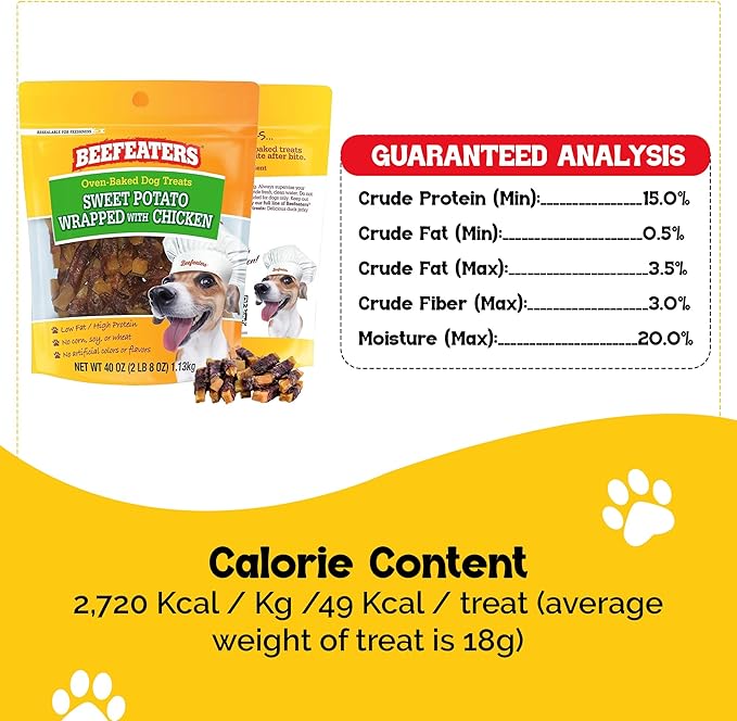 Beefeaters Sweet Potato Wrap with Chicken – Dog Treat. No Corn, Wheat, Soy or Gluten, Low Fat, Whole Muscle Jerky, Ideal for Training & Snacks