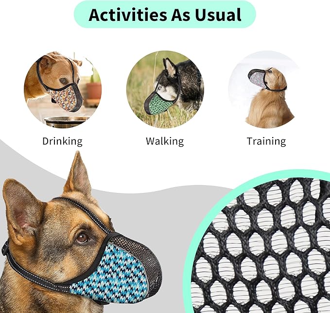 Dog Muzzle Anti & Prevent Biting Chewing Barking for Small Medium Large Dogs Soft Air Mesh Muzzles Reflective Ajustable Full Coverage Dog Mouth Guard Cover for Grooming Scavenging Blue L
