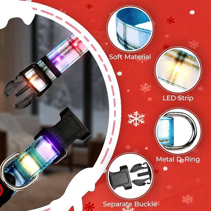 Light Up Dog Collar, LED Dog Collar Glow in The Dark - USBC Rechargeable, 3 Flashing Modes Adjustable Glow Collar, Safety Fashionable Cute Dog Light Up Collars for Medium Large Dogs White