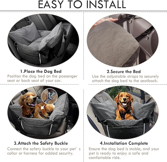 Dog Car Seat for Small/Medium Dogs Under 40 lbs - Elevated Pet Seat with Safety Belt, Non-Slip Base, and Storage Pockets for Car Travel (Gray, 30 x 20.5 inch)