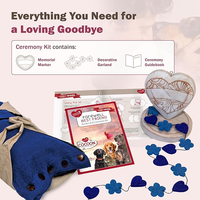Cocoon® - Eco-Friendly Pet Burial & Cremation Ceremony Kit (Premium Wool) - Casket for Dogs and Cats – Size for Every Breed (Choose Size & Color) (Medium, Indigo)