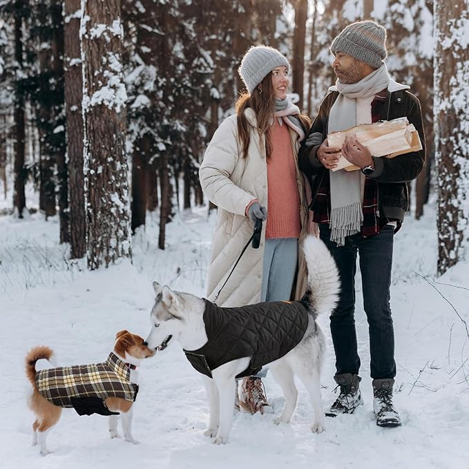 Kuoser Warm Dog Coat, Waterproof Dog Jacket for Extra Large Dogs, Adjustable Durable XL Doggie Winter Coat Reversible Cozy Puppy Cold Weather Apparel from Small to Large Breed, New Brown XL