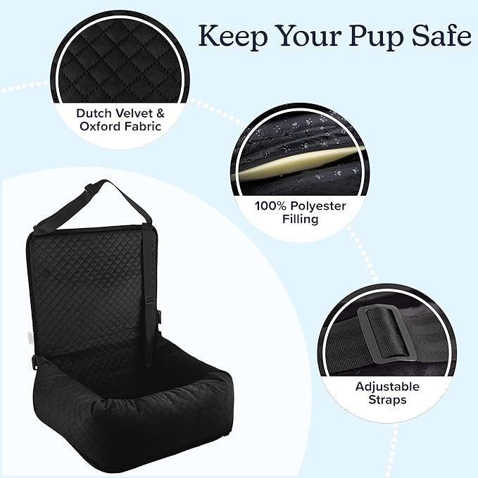 Dog Car Seat - Dog Car Seats for Small to Medium Dogs and Cats up to 44lbs - Dog Car Accessories with Tether and Removable Washable Cover - Dog Booster Seat for Front or Back by PETMAKER (Black)