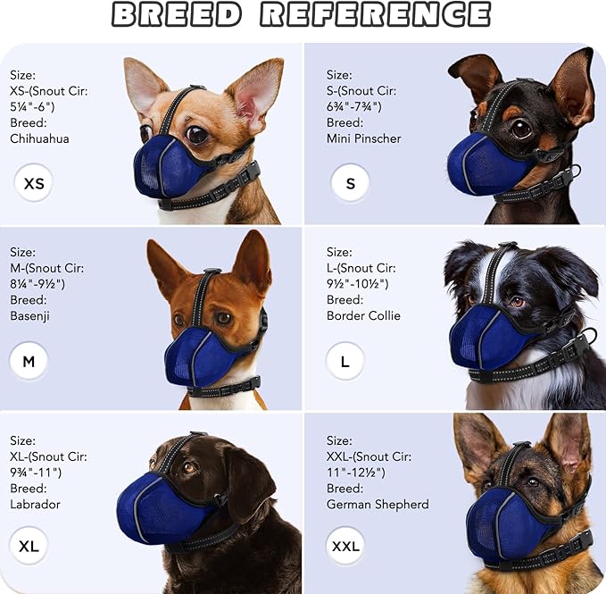Dog Muzzle - Soft Breathable Mesh Nylon Adjustable Muzzle for Small Medium Large Dogs | Prevents Chewing,Biting & Scavenging | Allows Panting, Drinking & Grooming | Secure Collar Strap Design(Blue M)