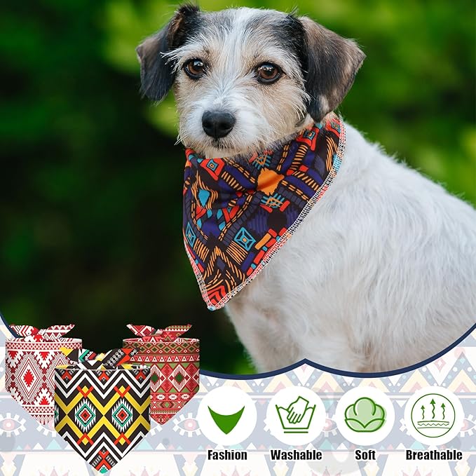 Amylove 120 Pcs Dog Bandanas Bulk Holiday Triangle Dog Pack Puppy Kerchief Bandana Adjustable Pet Scarf for Pet Cat Costume Accessories Decor(Geometry)