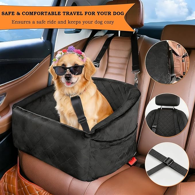 Dog Car Seat Bed for Nissan Xpander Xpander Cross, Comfortable Pet Travel Seat for Small to Medium Dogs, Detachable Washable Booster Seat, Front or Back Seat Use,A Black