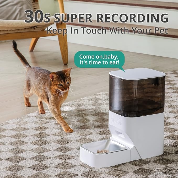 Automatic Cat Feeder, Timed Cat Feeder with APP Control,Dog Food Dispenser with Stainless Steel and Lock Lid, 30S Voice Recorder, 4L Programmable Pet Feeder,Up to 20 Portions 10 Meals Per Day