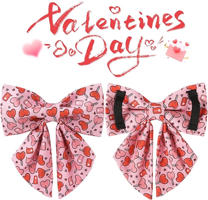Valentine’s Day Dog Collar with Bow Tie, Pink Heart Bowtie Collar with Metal Buckle, Valentine’s Day Gift Pet Collar for Puppy Girl Boy Dog or Cat, Wedding Dog Collar, L, Neck 16-24in