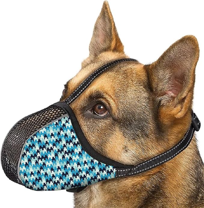 Dog Muzzle for Extra Large Breed Dogs to Prevent Biting Chewing Barking Soft Air Mesh Muzzles Reflective Ajustable Full Coverage Dog Mouth Guard Cover for Grooming Scavenging Blue XL