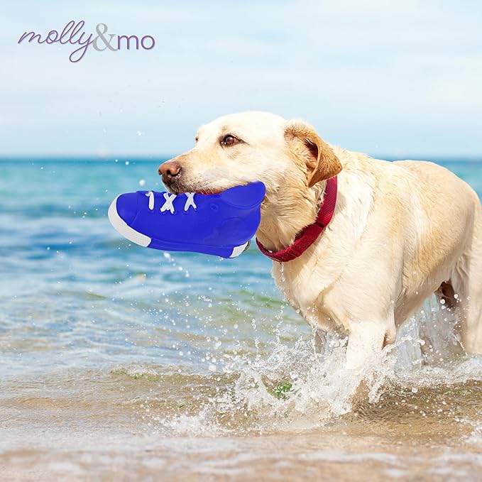 Molly & Mo Squeaky Dog Chew Toy Set with Baseball, Football and Shoe Shapes - Blue