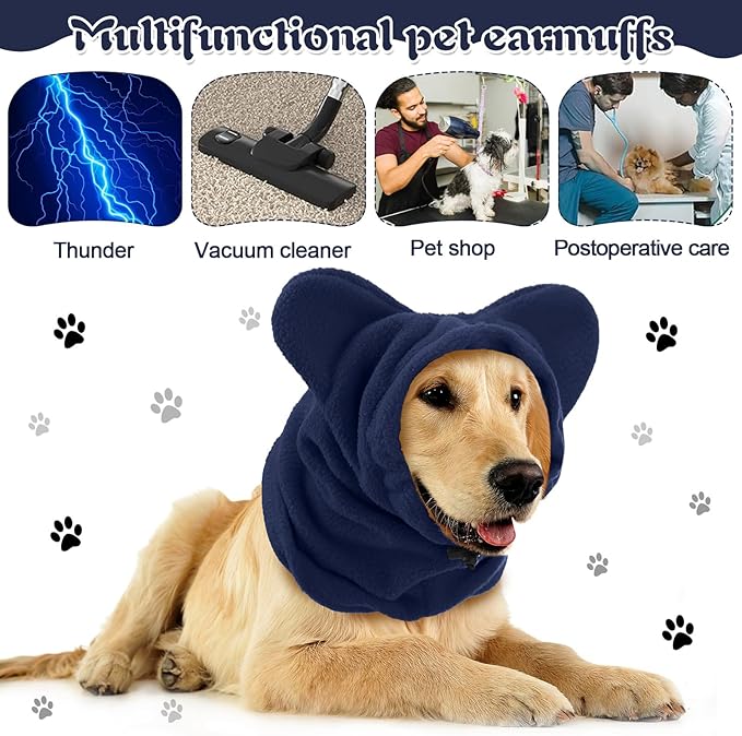 Winter Dog Hats Quiet Ears for Dogs Ear Muffs Pet Neck Warmer Scarf Hoodie Noise Protection Cover Beanie Head Wrap Costume for Pet Dog Cats(Dark Blue,S)