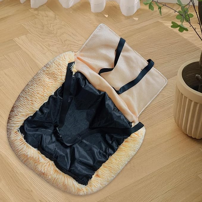 Generic Dog Car Seat for Dogs,Fluffy Pet Seat with Detachable Washable Cushion, Portable Travel-Safe Bed for Cars with Safety Belts (Grey, 72X60cm)