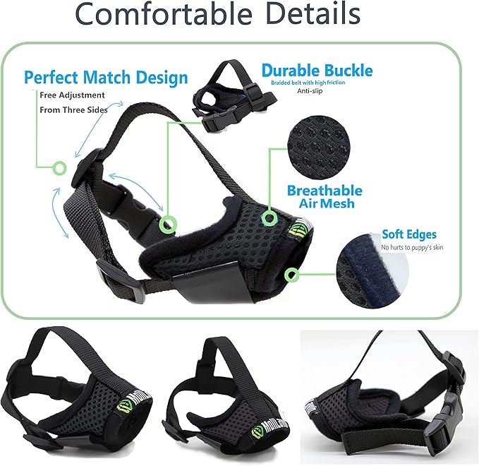Dog Muzzle, Breathable Mesh Muzzles for Small Dogs 5-15bls, Chihuahua Muzzle for Biting Barking, Adjustable Puppy Muzzle XS Extra Small Muzzle (Comfy-Black)