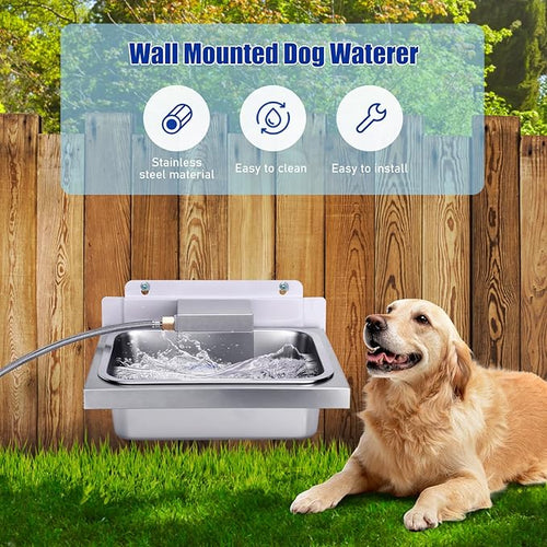 3 Gal Automatic Dog Water Bowl Dispenser for Dogs Metal Auto Pet Waterer Bowl Wall Mounted Self Refilling Water Trough with Float Valves Pet Waterer for Livestock Dogs Cat Horse