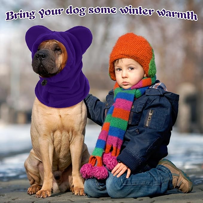 Winter Dog Hats Quiet Ears for Dogs Ear Muffs Pet Neck Warmer Scarf Hoodie Noise Protection Cover Beanie Head Wrap Costume for Pet Dog Cats(Purple,M)