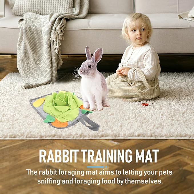 Mikikit Rabbit Foraging Mat- Funny Interactive Nose Work Mat for All Animal Slow Feeding Mat, Nosework Training Squeaky Snuffle Treat Food Mats