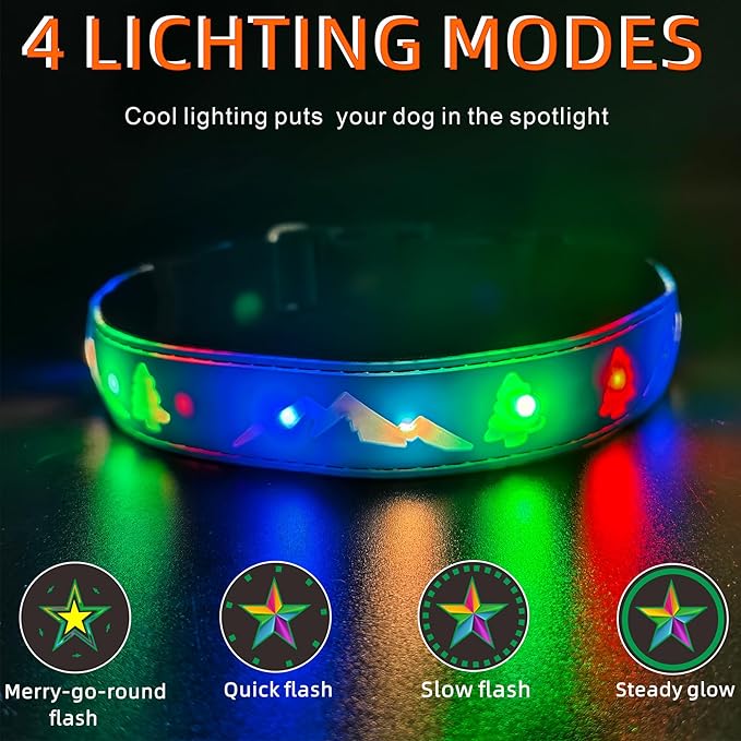 LED Dog Collar, 15 Light Modes, USB-C Rechargeable, Silicone Material, Adjustable Size, (Blue Pro, L(15.7-19.7"))