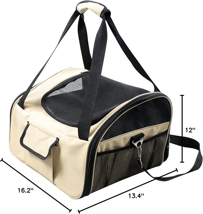 Pet Life ® 'Ultra-Lock' Collapsible Safety Travel Wire Folding Pet Carseat or Dog Car Seat Carrier with Side Pockets
