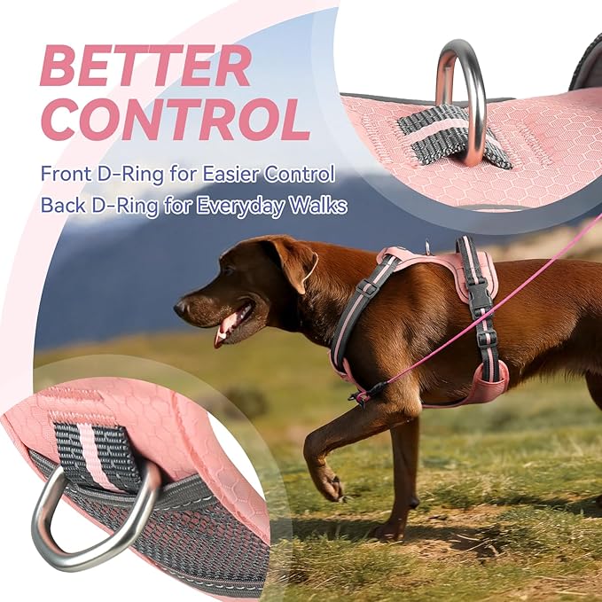 VIVAGLORY Dog Harness Easewalk No Pull Dog Harness with Handle Front Clip & Back Clip for Training Walking Lifting, No Pull Adjustable Easy On Padded Comfortable for Pet, XS, Sakura Pink - Patterned