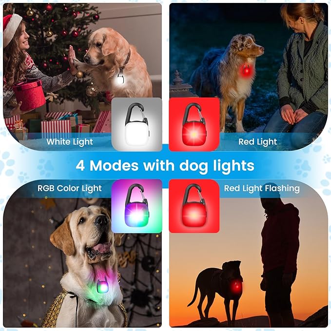 Dog Collar Light, 2 Pack Rechargeable Dog Light Clip On, 80LM Brightness 4 Color Modes Dogs Lights for Night Walking, Waterproof Pet Camping Essentials for Running, Cycling, Hiking (Black)