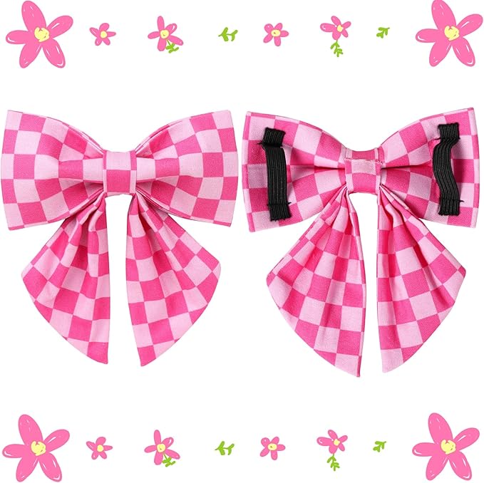 Dog Collar with Bow Tie,UP URARA PUP Pink Plaid Bowtie Dog Collar, Summer Bowtie Collar for Puppy Boy Girl Dog, Comfortable Cotton Dog Collar with Metal Buckle,S,Neck 10-16in, PinkPlaid CS