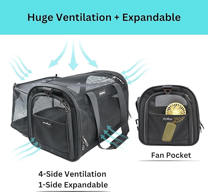 Crash-Tested Dog Carrier & Small Dog Car Seat (Test with FMVSS 213b - 5 Star Safety Rated by CPS) | Cat Carrier Soft - Expandable, Zipper Locks, Fan Pocket | Best for Safe Travel - For Pet Up to 12lbs
