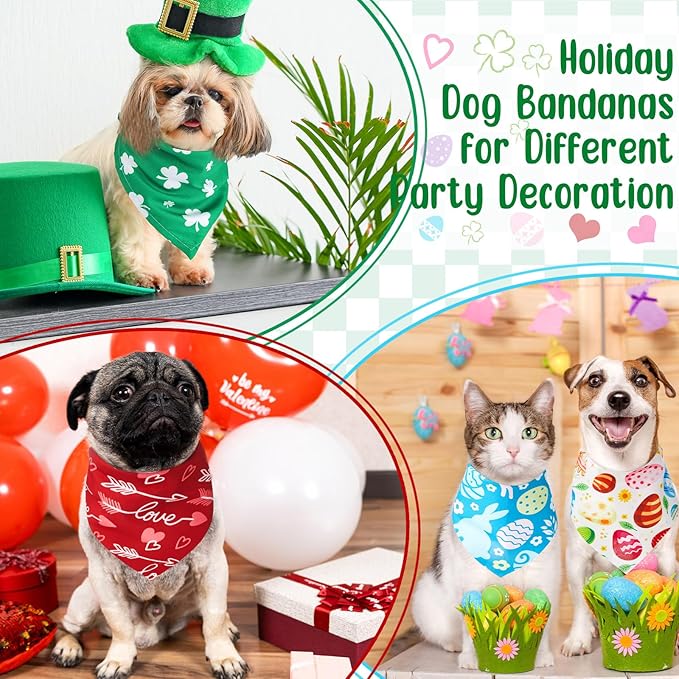 Kigeli 120 Pcs Holiday Dog Bandanas Bulk Valentine's Day Bandana for Dogs St. Patrick's Day Easter Holiday Puppy Scarf Set Triangle Pet Bibs for Small Medium Large Puppy Cats(31.5 x 21.7 x 21.7 in)