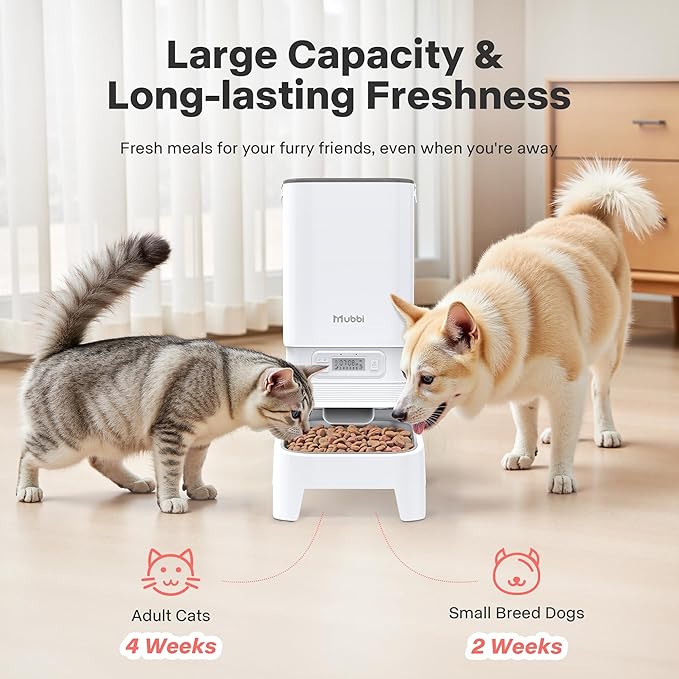 Automatic Dog Feeder with Elevated Stand - 7L Cat Food Dispenser with Large Food Tray, Timed Auto Cat Feeder for Dry Food, 6 Meals Per Day, No-Jam, Freshness Design, Detachable for Easy Clean