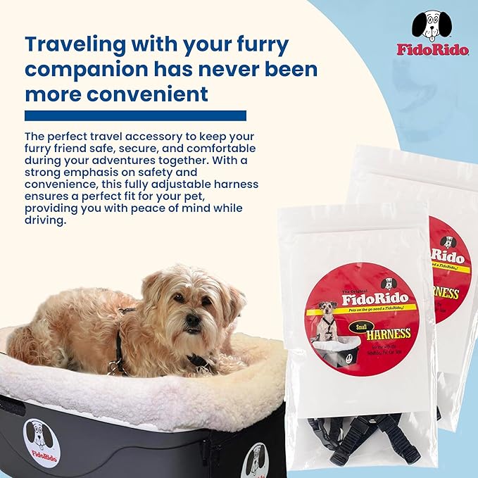 FidoRido Dog Car Seat Strap Expansion Kit - Secure & Comfortable Travel Supplies for Dogs in Vehicles, Keep Your Pet Safe, Sturdy, Dog Travel Accessories, Adjustable Sizes, Black - Small, 8" - 16"