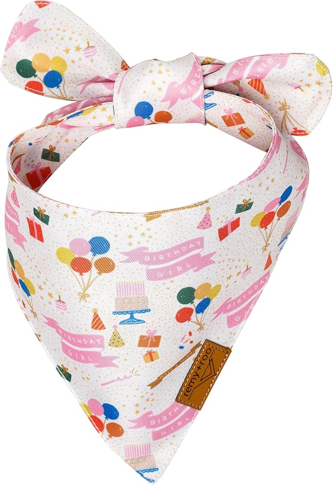 Remy+Roo Large Dog Bandanas - 2 Pack Birthday Set | Premium Durable Adjustable Polyester Fabric Dog Scarfs | Patented Shape, Trendy Patterns | Pack of Bandanas for Dogs
